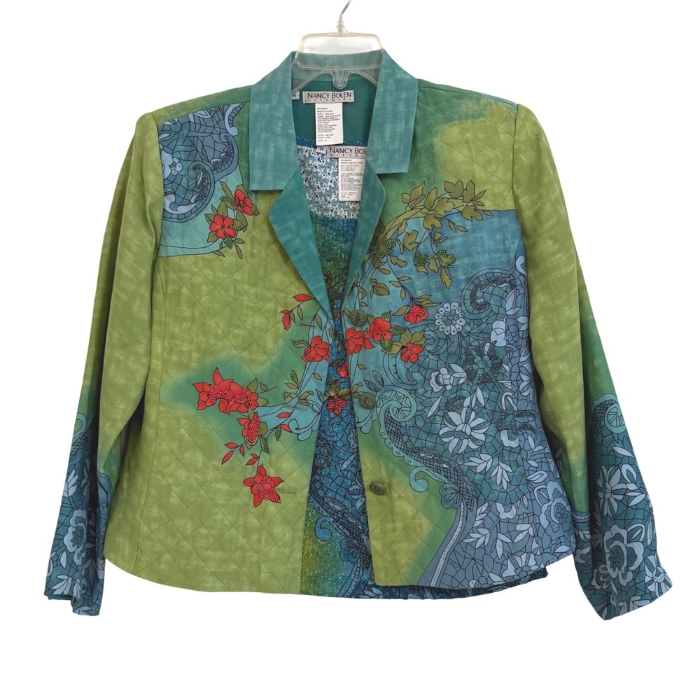 Nancy Bolen City Girl VTG 100% Silk Quilted Blazer and Embroidered Tank Set  M